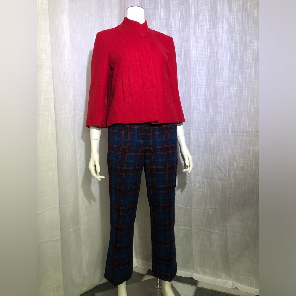 Vintage Paris Blues Red Wool Mandarin Collar Cropped Jacket
